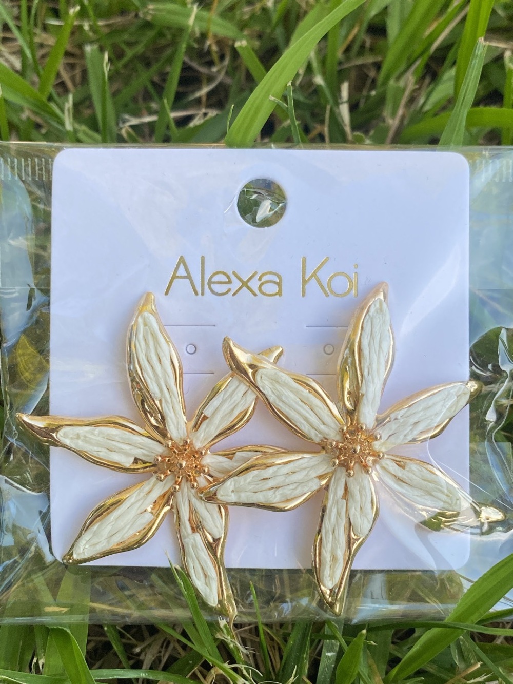 Alexa Koi Gold & Cream Flower Statement Earrings